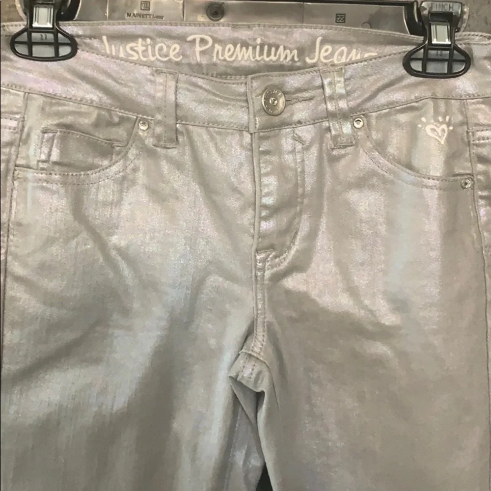 Shiny Silver Justice Skinny Jeans